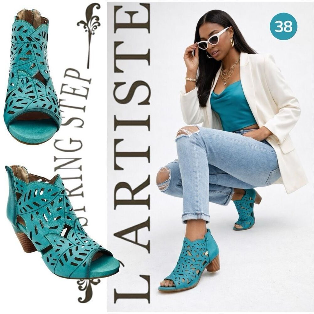 L'Artiste by Spring Step Turquoise  Icon Heeled Ankle Boots Women's 38 Leather